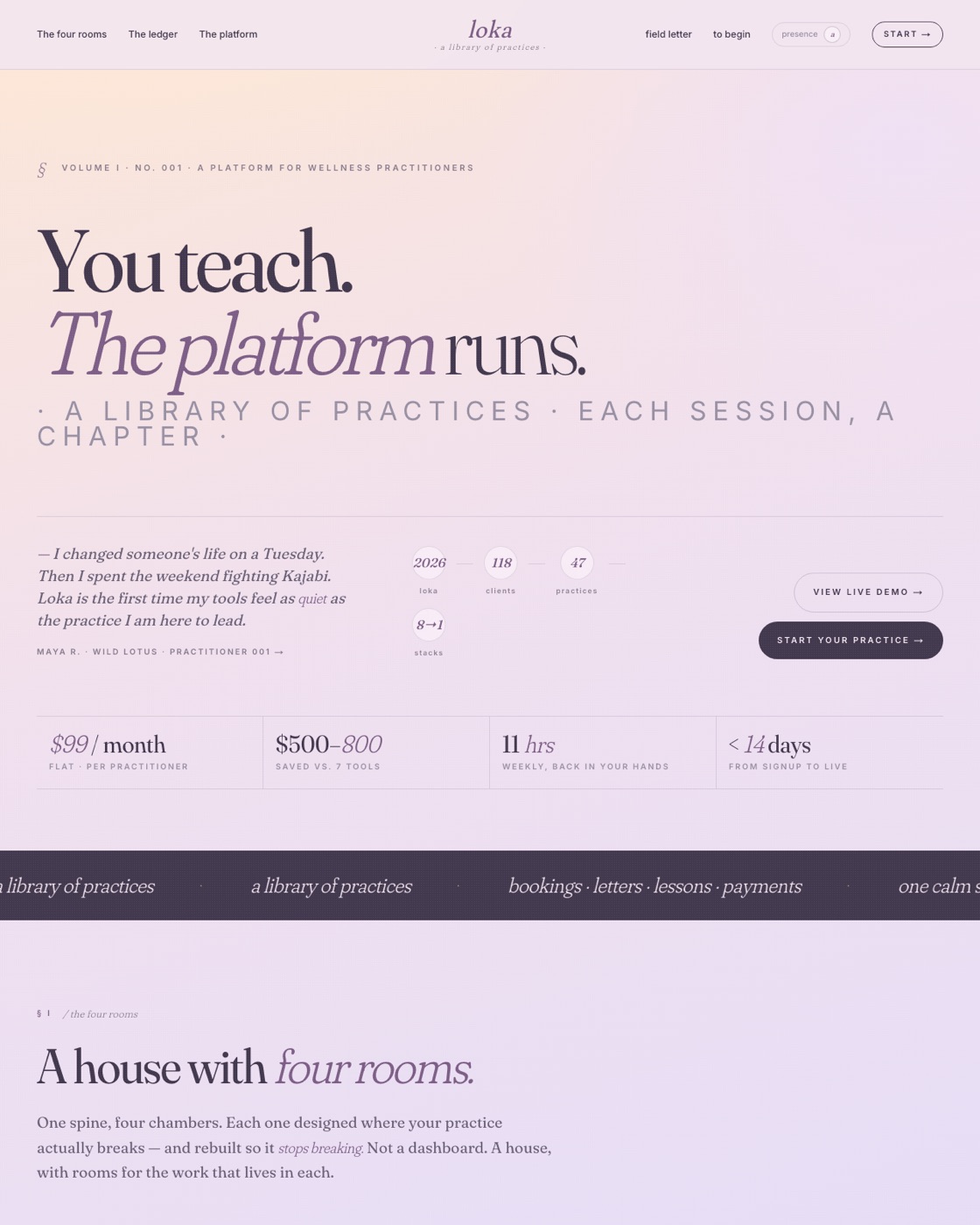 yourloka.com — multi-tenant membership platform for practitioners